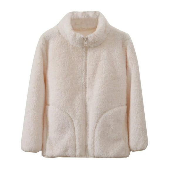 Boys Girls Fluffy Plush Jacket Full Zip Open Front Fuzzy Outwear Casual Comfortable Sports Outdoor Sweatshirt Outwear