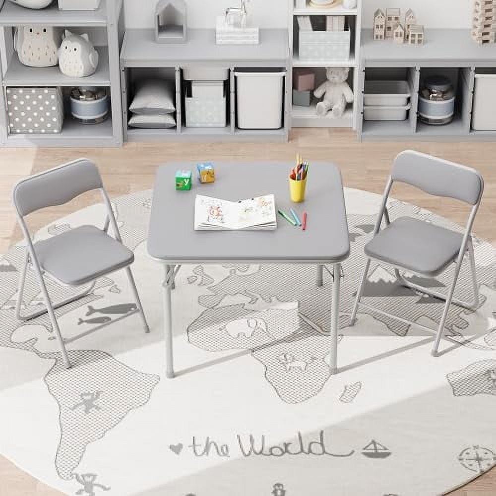 GAOMON Kids Folding Table & Chairs Set - 3-Piece Portable Kids Desk With Soft Cushions For Play & Learning