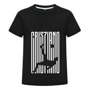 THOMBASE Boys Girls Football Black T-Shirt | Cristiano Ronaldo CR7 Youth Tee | Soccer Fan Apparel | Casual Short Sleeve Sports Top