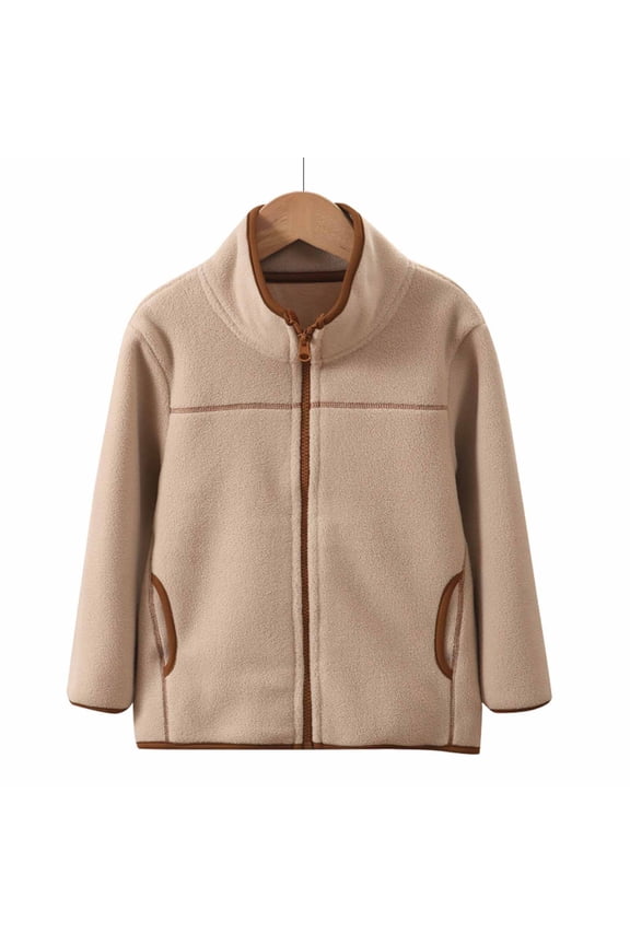 Boys Girls Full Zip Polar Fleece Jacket Fuzzy Long Sleeve Casual Warm Coat Stand Collar Layered Outerwear for Daily Wear & Playdates