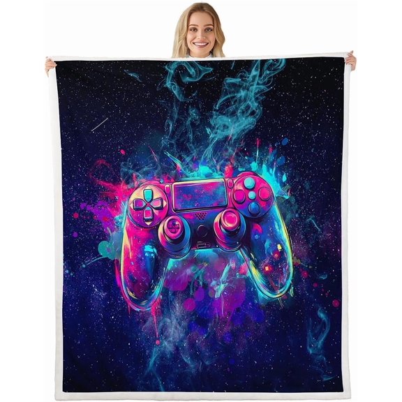 Boys Girls Gamer Fleece Throw Blanket Hippie Graffiti Gaming Sherpa Blanket Modern Game Plush Blanket for Bed Sofa Couch Kids Teens Bedroom Decor 30" x 40"