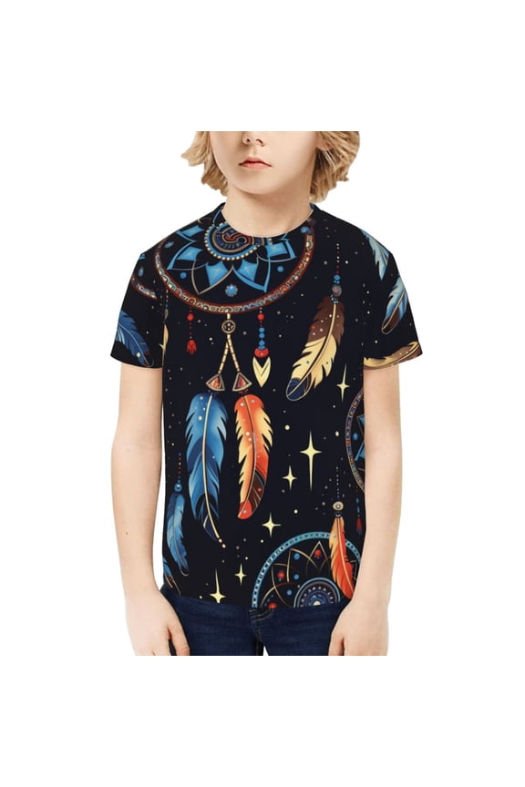 Boys Girls Graphic Shirts T-Shirt Unisex Short Sleeve Top Tees, Tribal Dream Native American Indian Starry