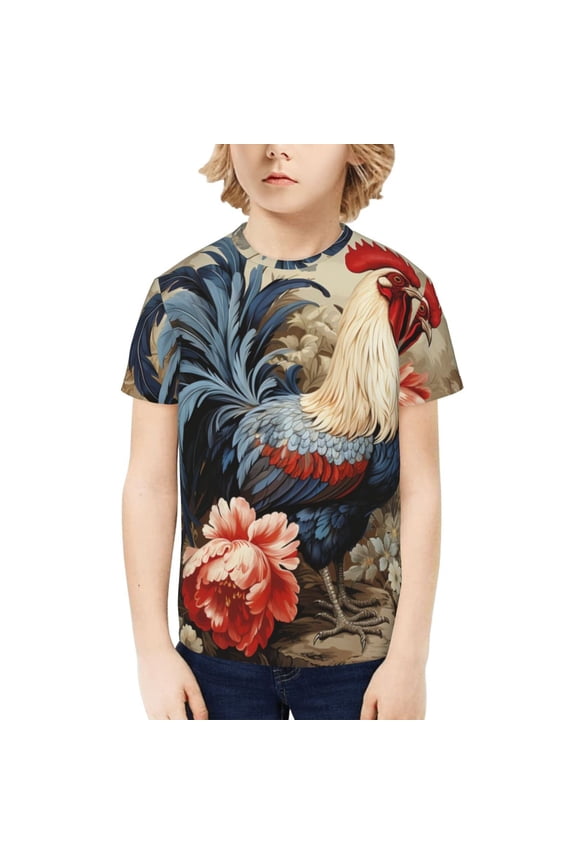 Boys Girls Graphic Shirts T-Shirt Unisex Short Sleeve Top Tees, Vintage Rooster Cool
