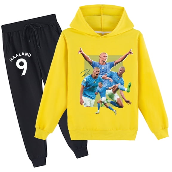 Boys Girls Haaland Hooded Sweatshirt Kids Pullover Sweatshirt Spring Sweatpants Sweatsuit for Children's