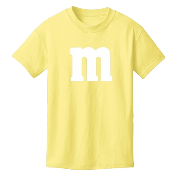 Boys Girls Halloween Candy Costume M T-Shirt Youth Size - Colorful Cosplay Party Tee with Bold Letter Graphic, Yellow Small