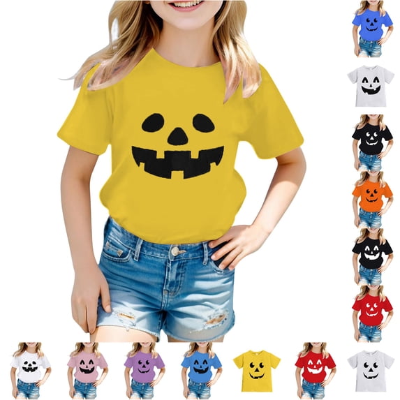 Boys & Girls Halloween Shirt Crewneck Short Sleeve Graphic Tees Kids Girl Boy Halloween Outfit 4-5 Years