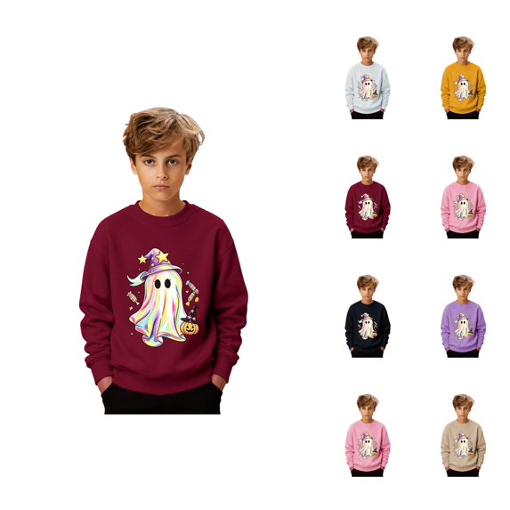 Boys Girls Halloween Sweatshirt Long Sleeve Casual Crewneck Cute Ghost Graphic Kids Halloween Sweatshirt Pullover 1-10 Years