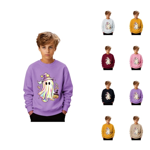 Boys Girls Halloween Sweatshirt Long Sleeve Casual Crewneck Cute Ghost Graphic Kids Halloween Sweatshirt Pullover 1-10 Years