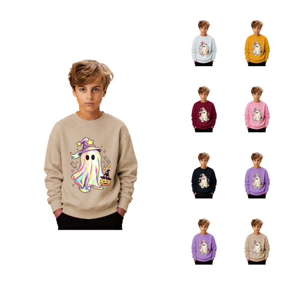 Boys Girls Halloween Sweatshirt Long Sleeve Casual Crewneck Cute Ghost Graphic Kids Halloween Sweatshirt Pullover 1-10 Years