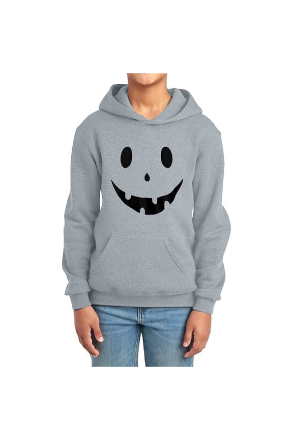 Boys Girls Halloween Sweatshirt Loose Casual Hoodies with Kangaroo Pocket Solid Color Sweatshirt for Boy Girl 5-14 Years,A-Grey 90