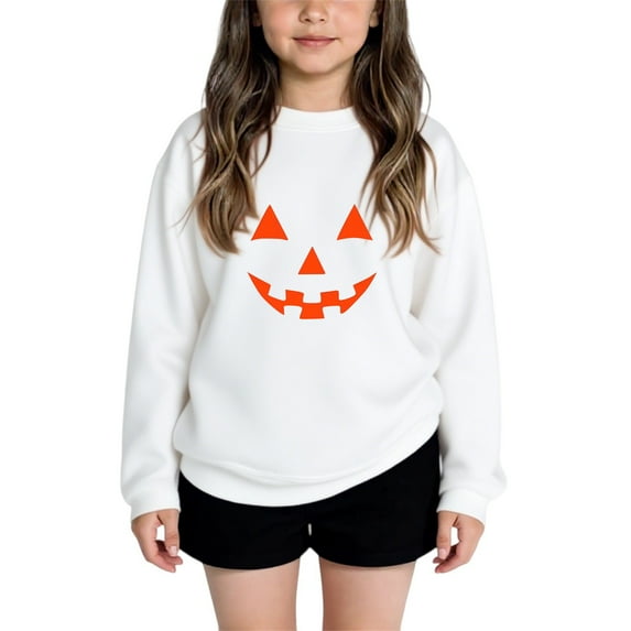Boys Girls Halloween Sweatshirt Toddler Pumpkin Face Long Sleeve Shirt Kids Skeleton Top Clothes 2-7T 09-White 130