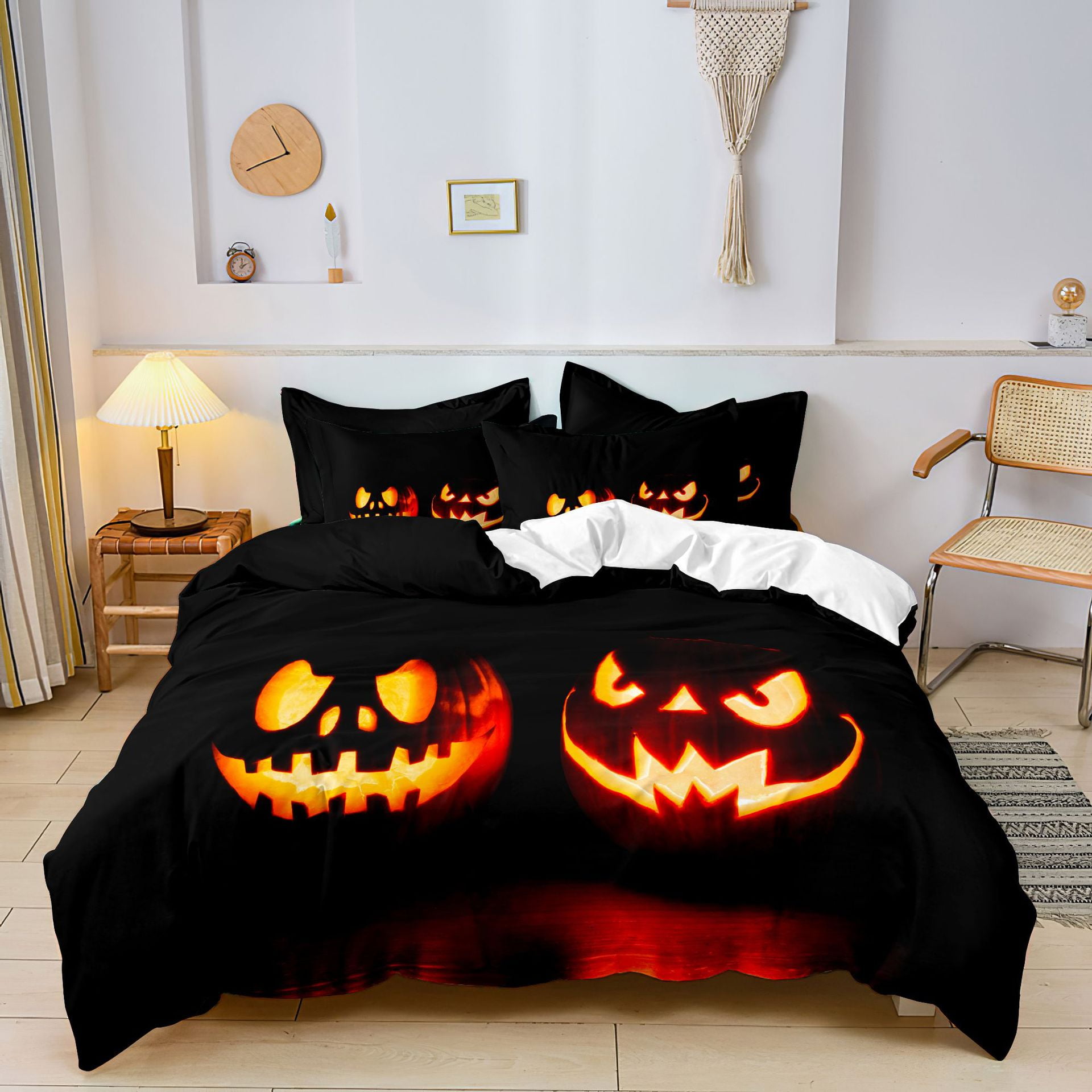 Boys Girls Halloween Theme Duvet Cover Bed Set, Classic Pumpkin Face