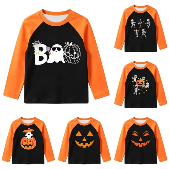 Boys & Girls Halloween t-Shirts Long Sleeve Graphic T-Shirts Boy Girl Halloween Outfit 7-8 Years