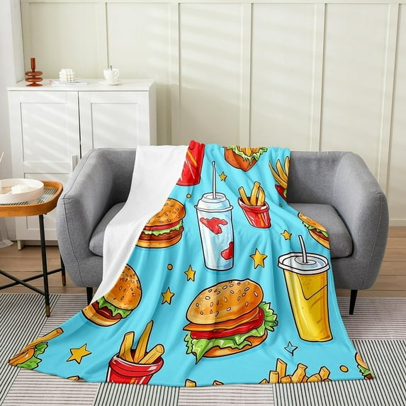 Boys Girls Hamburger Cola All Season Bed Blanket Baby 30"x40" Cartoon Food Fuzzy Blanket Kids Snack Flannel Fleece Throw Blanket Modern Art Teens Plush Blanket Utra Soft