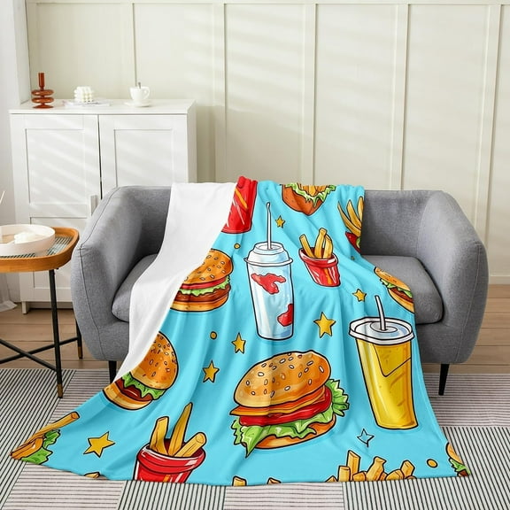 Boys Girls Hamburger Cola All Season Bed Blanket Throw 50"x60" Cartoon Food Fuzzy Blanket Kids Snack Flannel Fleece Throw Blanket Modern Art Teens Plush Blanket Utra Soft