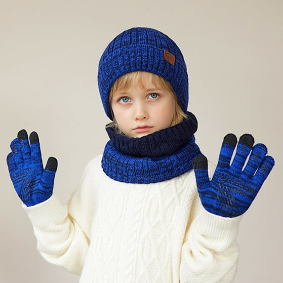 Boys Girls Hat Scarf Glove Sets Size 1-11 Thermal Warm Fleece Lined Winter Knitted Beanies Hats Neck Gaiters Scarves Gloves Set for Toddlers Youth