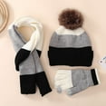 thumbnail image 1 of Boys Girls Hat Scarf & Glove Sets Thermal Warm Winter Chunky Knitted Color Block Pom-Pom Beanies Hats Scarves and Gloves for Toddlers Youth, 1 of 5