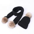 thumbnail image 1 of Boys Girls Hat & Scarf Sets 2 Piece Toddlers Youth Cute Pom-Pom Solid Color Thermal Warm Chunky Knitted Beanies Hat and Scarves, 1 of 6