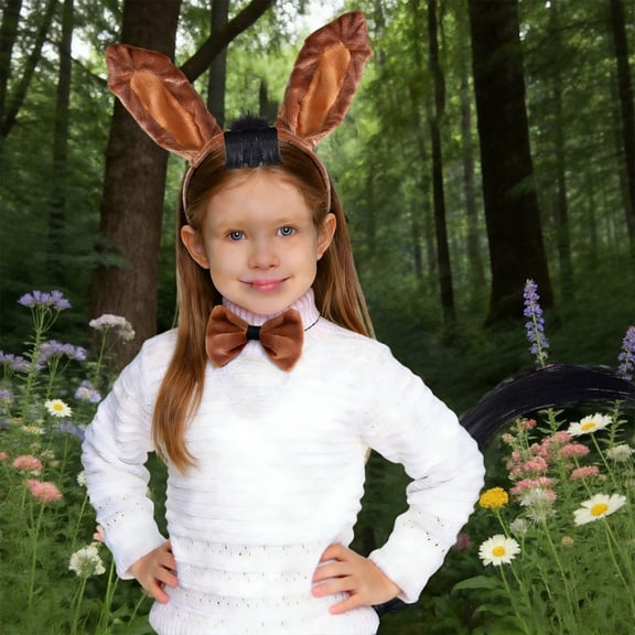Boys Girls Headband Ears Headband Donkey Tail Animal Role Play Accessories Party Brown One Size
