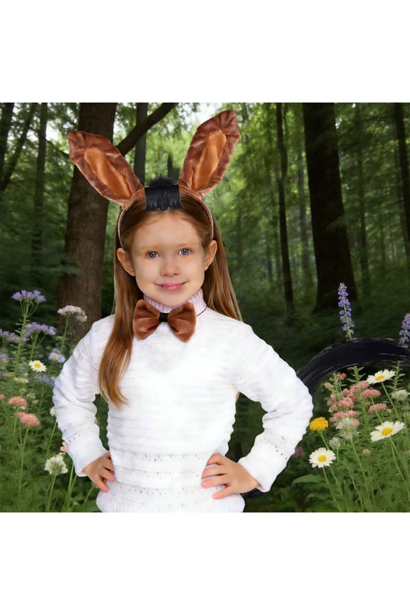 Boys Girls Headband Ears Headband Donkey Tail Animal Role Play Accessories Party Brown One Size