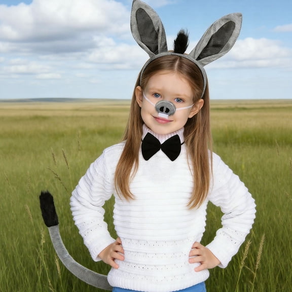 Kids Girls Boys Headband Ears Headband Donkey Tail Animal Role Play Accessories Carnival Retro Grey One Size