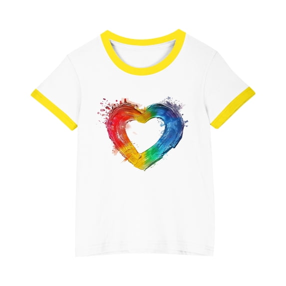 Boys Girls Heart Graphic T-shirts Short Sleeve T Shirts Kids Round Neck Funny Girls Tshirts Teenage Comfy Summer Casual Sports Loose School Tunic Tops 3-14 Years Yellow 13-14 Years