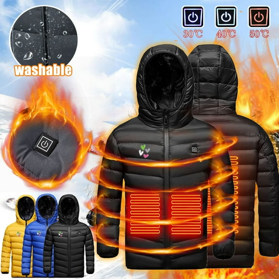 Boys Girls Heated Hoodie Jacket Children Heated Jacket with 3 Adjustable Temperature Electric USB Rechargeable Kids Winter Thermal Jackets Heating Hooded Coat