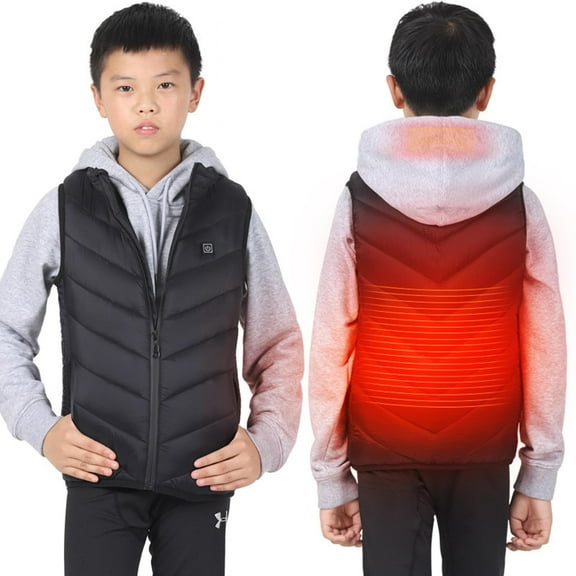 Boys Girls Heated Vest Jacket with Battery Pack, Children Heating Gilet USB Rechargeable Heated Body Warmer 3 Adjustable Temperature Black 4-5 Years