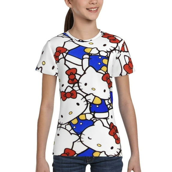 Boys Girls Hello Kitty Shirt Graphic T-Shirt Crewneck Short Sleeve 3d Colorful Tops Tees
