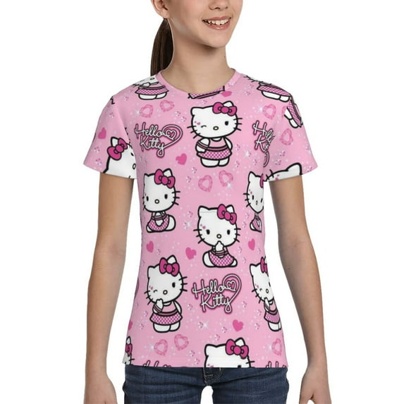 Boys Girls Hello Kitty Shirt Graphic T-Shirt Crewneck Short Sleeve 3d Colorful Tops Tees