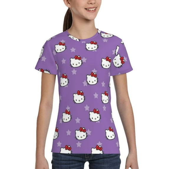 Boys Girls Hello Kitty Shirt Graphic T-Shirt Crewneck Short Sleeve 3d Colorful Tops Tees