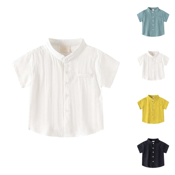 Boys Girls Henley Shirts Summer Casual Short Sleeve Button Down Plain Dress Shirt Kids Tshirts
