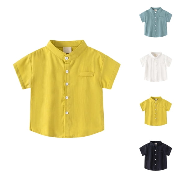 Boys Girls Henley Shirts Summer Casual Short Sleeve Button Down Plain Dress Shirt Kids Tshirts