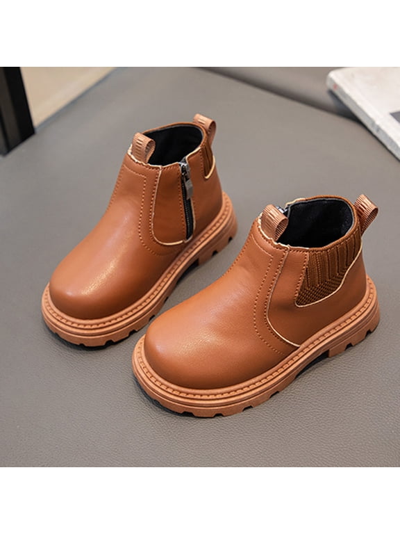 Boys Girls High Top Combat Ankle Boots Kids Waterproof PU Leather Fall Boots Winter Warm Snow Outdoor Hiking Shoes Toddler Non Slip Texture Soft Durable Walking Boot