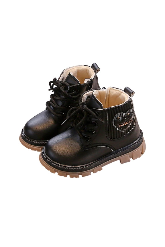 Boys Girls High Top Combat Ankle Boots Kids Waterproof PU Leather Fall Boots Winter Warm Snow Outdoor Hiking Shoes Toddler Non Slip Texture Soft Durable Walking Boot