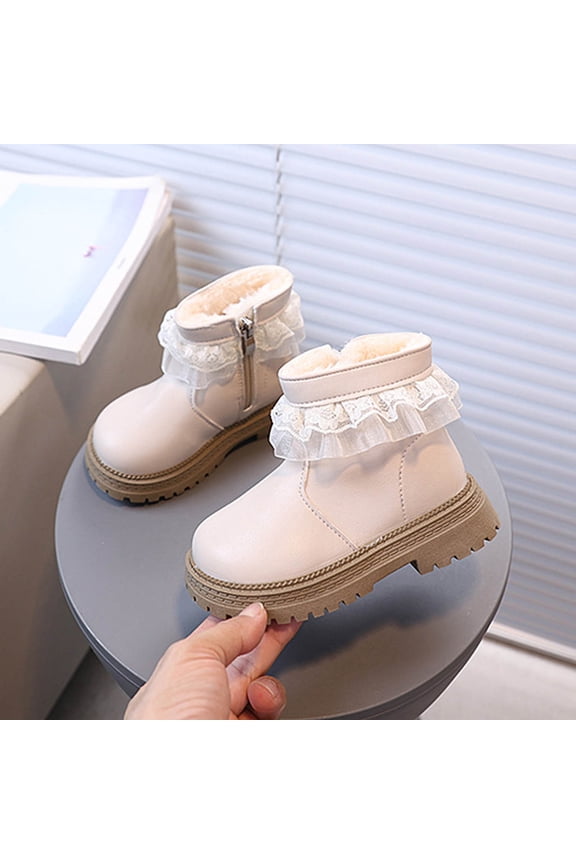 Boys Girls High Top Combat Ankle Boots Kids Waterproof PU Leather Fall Boots Winter Warm Snow Outdoor Hiking Shoes Toddler Non Slip Texture Soft Durable Walking Boot
