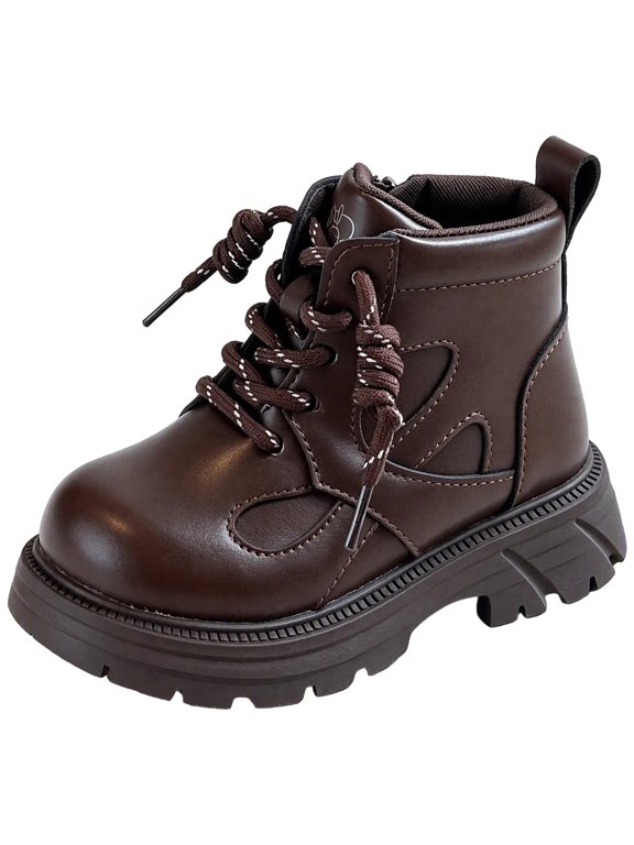 Boys Girls High Top Combat Boots 4-11 Years Little Kids Hiking Work Boots with Side Zipper Easy of Use, Lace up for Fit, Cushioned Insole, Outdoor Casual Style, School, Everyday Wear