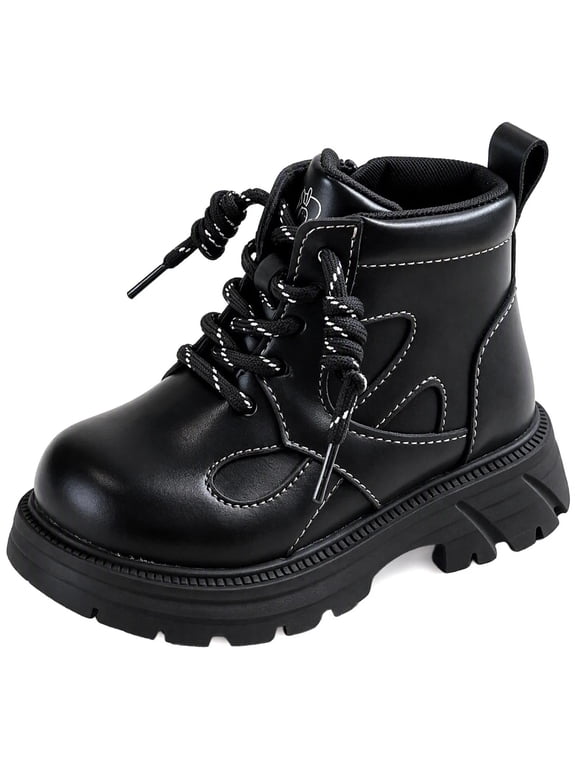 Boys Girls High Top Combat Boots 4-11 Years Little Kids Hiking Work Boots with Side Zipper Easy of Use, Lace up for Fit, Cushioned Insole, Outdoor Casual Style, School, Everyday Wear