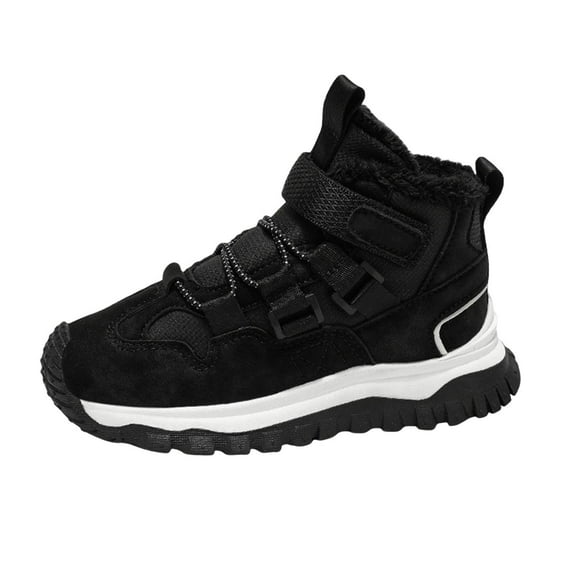 Boys Girls High Top Slip On Sneakers Fleece Lined Non Slip Hiking Shoes Winter Warm Platform Ankle Snow Boots Black Size 6 Big Kids