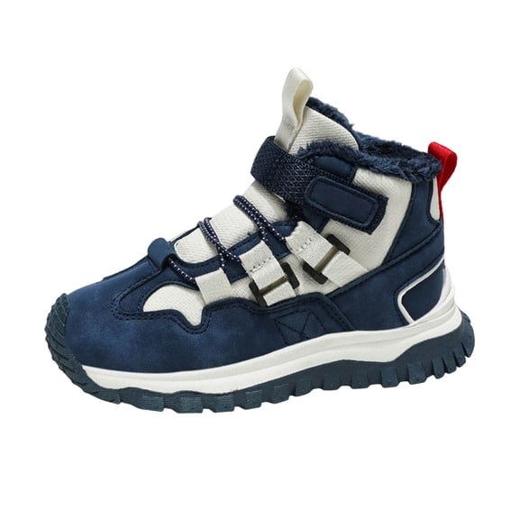 Boys Girls High Top Slip On Sneakers Fleece Lined Non Slip Hiking Shoes Winter Warm Platform Ankle Snow Boots Blue Size 4 Big Kids