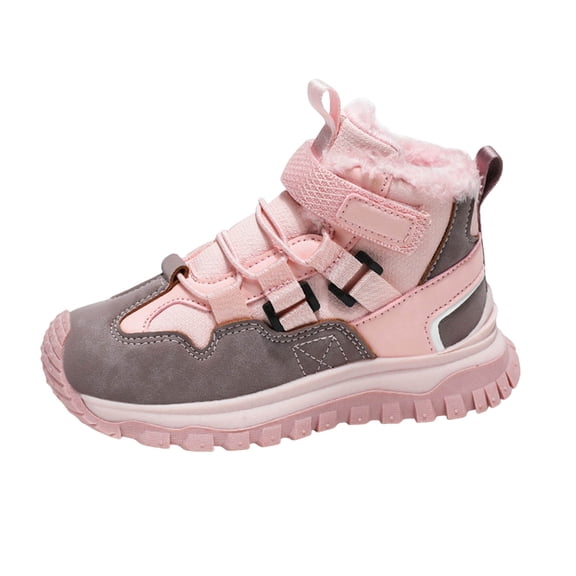 Boys Girls High Top Slip On Sneakers Fleece Lined Non Slip Hiking Shoes Winter Warm Platform Ankle Snow Boots Pink Size 13 Little Child
