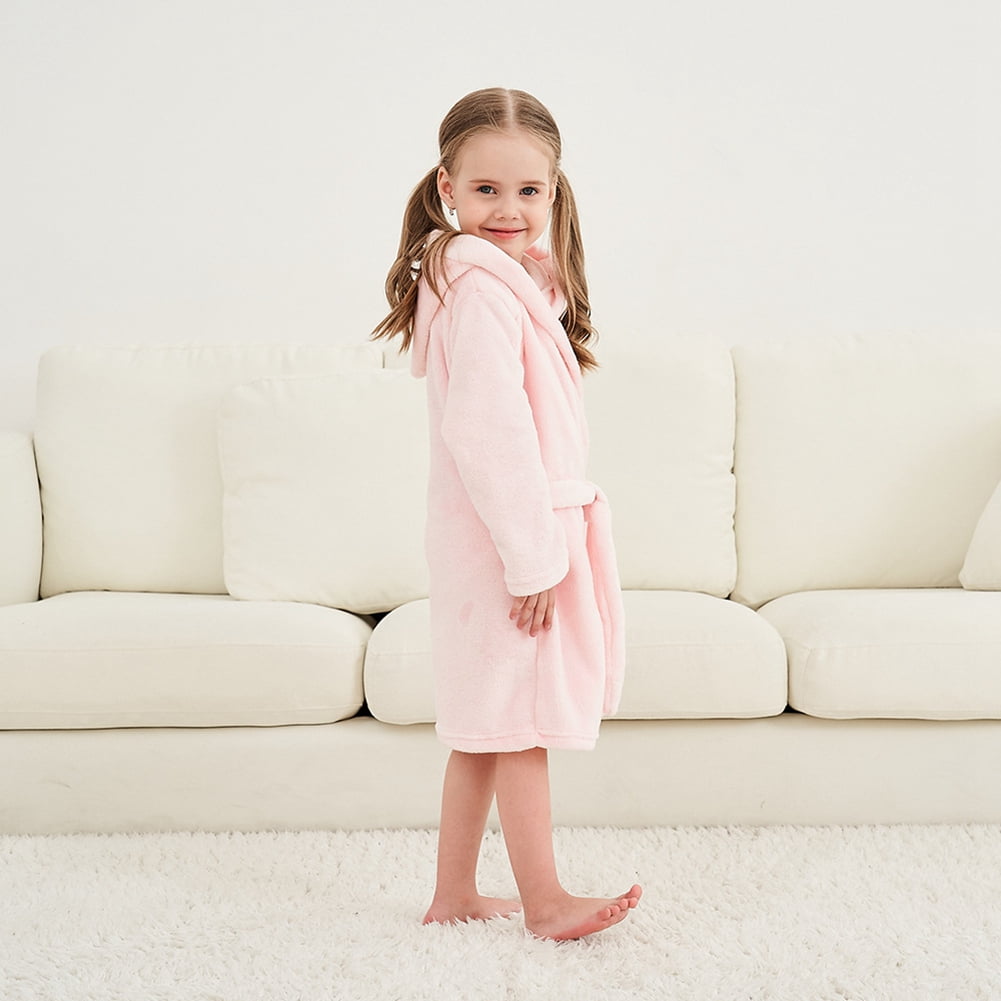 Boys Girls Hooded Bathrobe, Toddler Soft Flannel Robe Sleepwear for