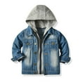 thumbnail image 1 of Boys Girls Hooded Denim Jacket Fashion Patchwork Long Sleeve Jean Jacket Casual Outerwear for Daily Wear & Weekend Shopping(1-10Y), 1 of 9