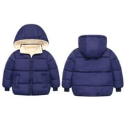 BAOZHU Boys Girls Hooded Down Jacket Winter Warm Fleece Coat Windproof Zipper Puffer Outerwear,1-6 Years