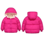 BAOZHU Boys Girls Hooded Down Jacket Winter Warm Fleece Coat Windproof Zipper Puffer Outerwear,1-6 Years