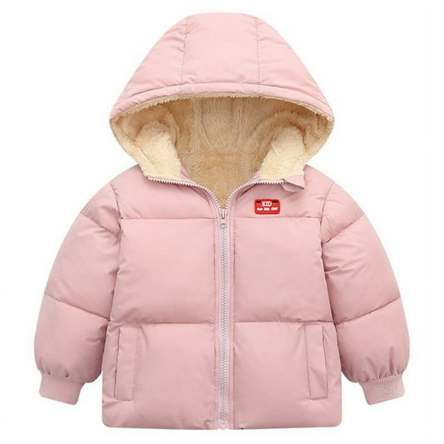 Boys Girls Hooded Down Jacket Winter Warm Fleece Coat Windproof Zipper Puffer Outerwear 18M-6T