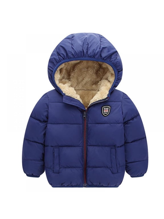 Boys Girls Hooded Down Jacket Winter Warm Fleece Coat Windproof Zipper Puffer Outerwear 2T-7T