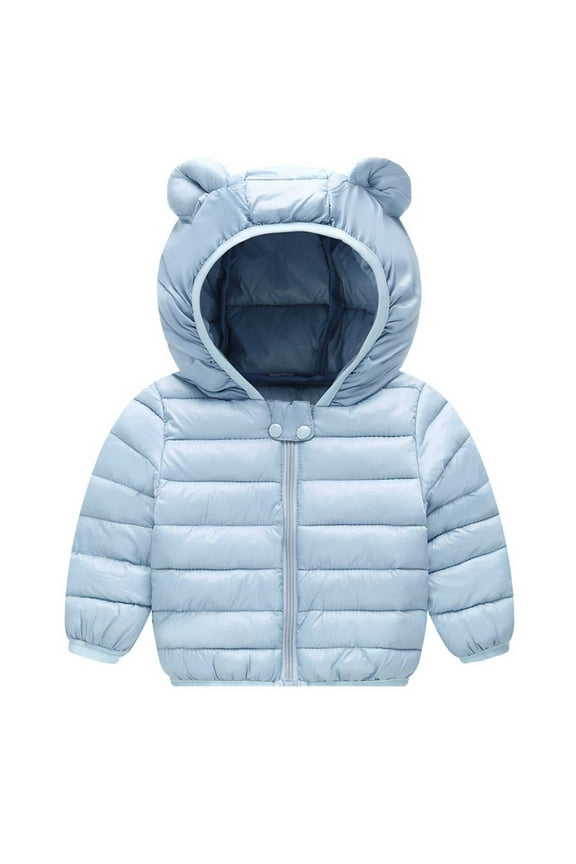 Boys Girls Hooded Jackets Kids Children Thick Parka Long Sleeve Hood Jacket Lightweight Outerwear Padded Jacket Puffer Puffa Warm Winter Quilted Coat Sky Blue 6-12 Months