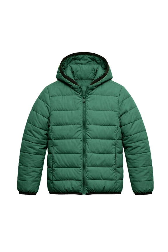 Boys Girls Hooded Lightweight Packable Puffer Jacket, Windproof Quilted Zip Up Warm Outer Coat with Pockets Green 2-3 Years