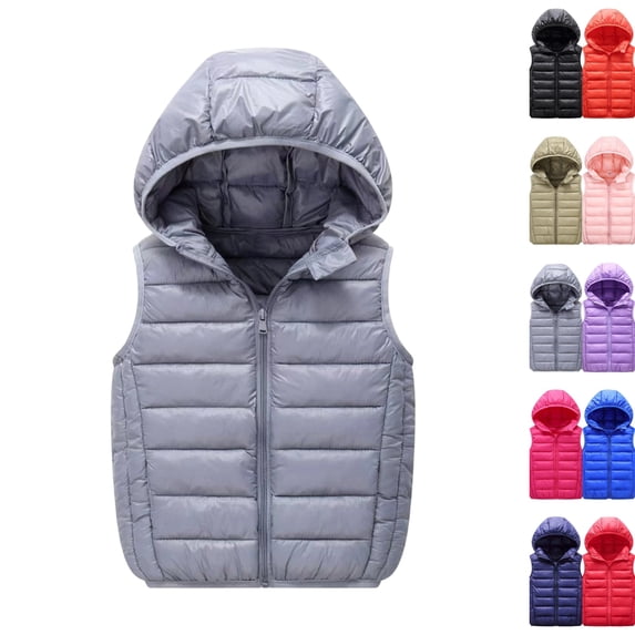 Boys Girls Hooded Puffer Vest,Kids Winter Down Vest, Sleeveless Zipper Jackets Outerwear, Lightweight Warm for Daily Wear,Gray,130